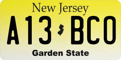 NJ license plate A13BCO