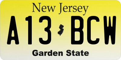 NJ license plate A13BCW