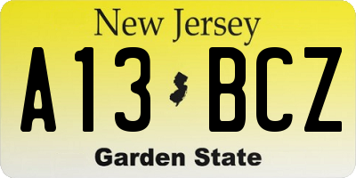 NJ license plate A13BCZ