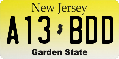 NJ license plate A13BDD
