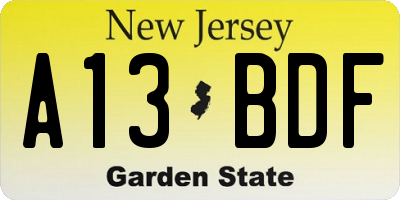 NJ license plate A13BDF