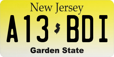 NJ license plate A13BDI
