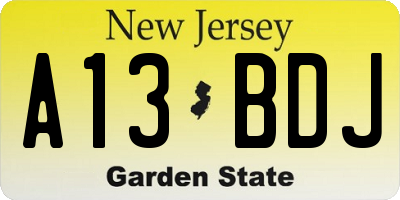NJ license plate A13BDJ