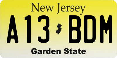 NJ license plate A13BDM
