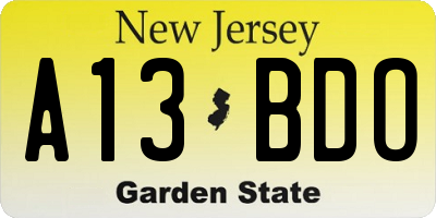 NJ license plate A13BDO