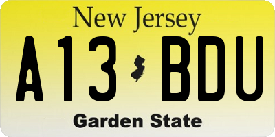 NJ license plate A13BDU