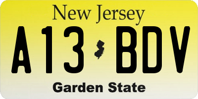 NJ license plate A13BDV