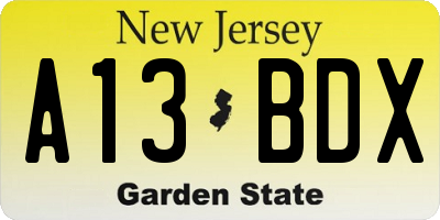 NJ license plate A13BDX