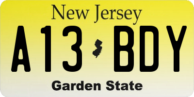 NJ license plate A13BDY