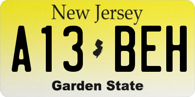 NJ license plate A13BEH