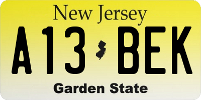 NJ license plate A13BEK