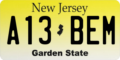 NJ license plate A13BEM