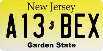NJ license plate A13BEX