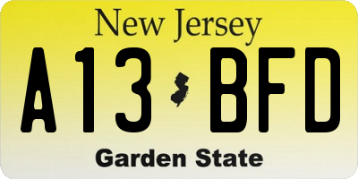 NJ license plate A13BFD