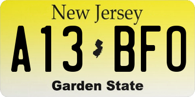 NJ license plate A13BFO