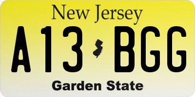 NJ license plate A13BGG