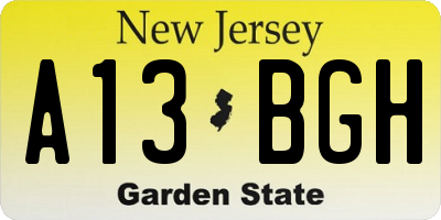 NJ license plate A13BGH