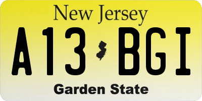 NJ license plate A13BGI