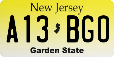 NJ license plate A13BGO