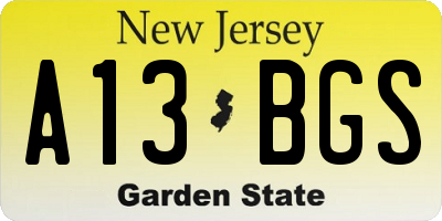 NJ license plate A13BGS
