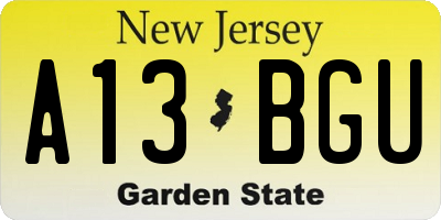 NJ license plate A13BGU