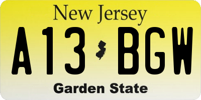 NJ license plate A13BGW