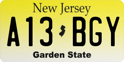 NJ license plate A13BGY