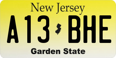 NJ license plate A13BHE