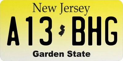 NJ license plate A13BHG