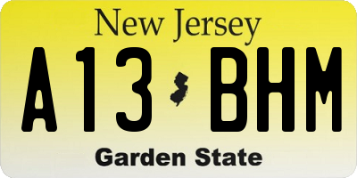 NJ license plate A13BHM
