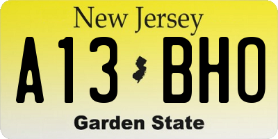 NJ license plate A13BHO