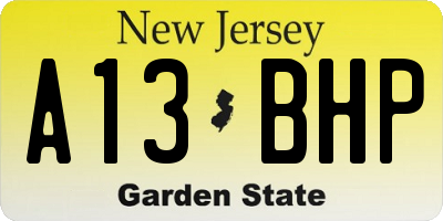 NJ license plate A13BHP