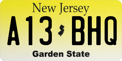 NJ license plate A13BHQ