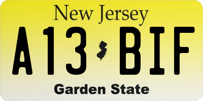 NJ license plate A13BIF