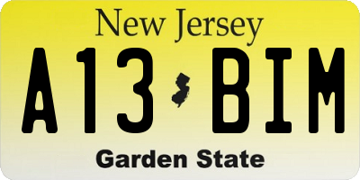 NJ license plate A13BIM