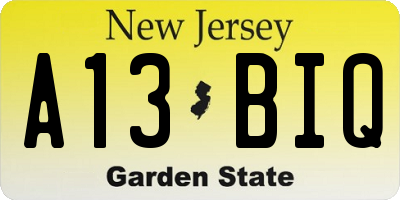 NJ license plate A13BIQ