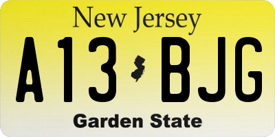 NJ license plate A13BJG
