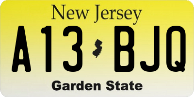 NJ license plate A13BJQ