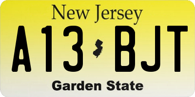 NJ license plate A13BJT