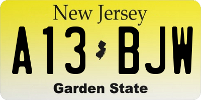 NJ license plate A13BJW