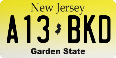 NJ license plate A13BKD