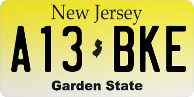 NJ license plate A13BKE