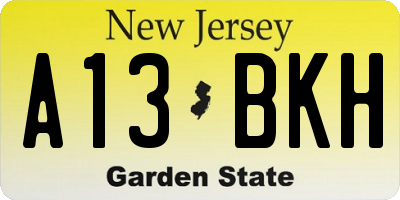 NJ license plate A13BKH