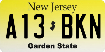NJ license plate A13BKN