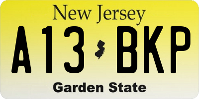 NJ license plate A13BKP