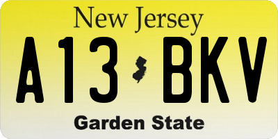 NJ license plate A13BKV