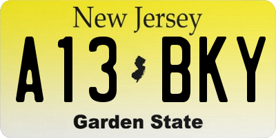 NJ license plate A13BKY