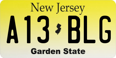 NJ license plate A13BLG
