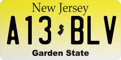 NJ license plate A13BLV