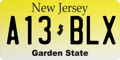 NJ license plate A13BLX